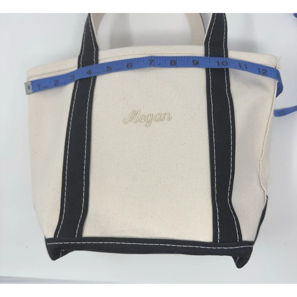 LL Bean Bag Boat and Tote Canvas Made in USA Navy Blue Maine Embroidered Megan